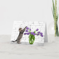 Katze mit Lila Tulip Geburtstagskarte