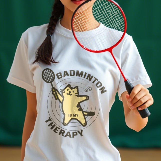 Katze mit lustigem Badminton-Sprichwort T-Shirt (Von Creator hochgeladen)