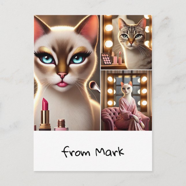 Katze mit Make-up-Ausrüstung Postkarte (Vorderseite)