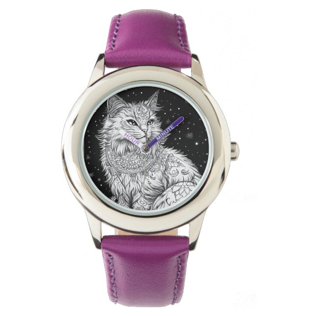 Katze mit Mandala Armbanduhr Kinder (Vorderseite)