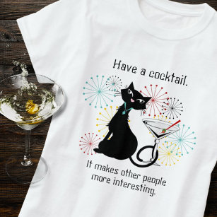 Katze mit Martini-Glass-T - Shirt