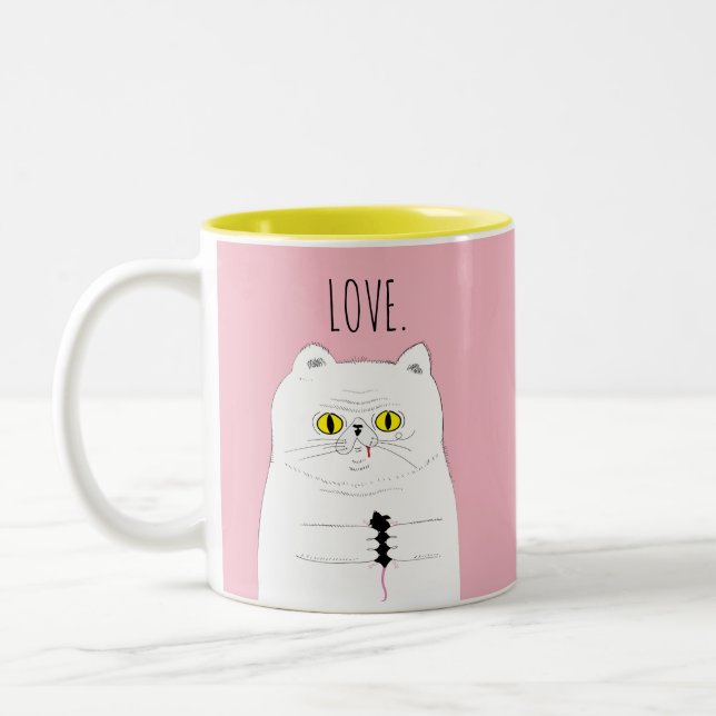 Katze mit Maus erröten rosa LIEBE Tasse (Links)