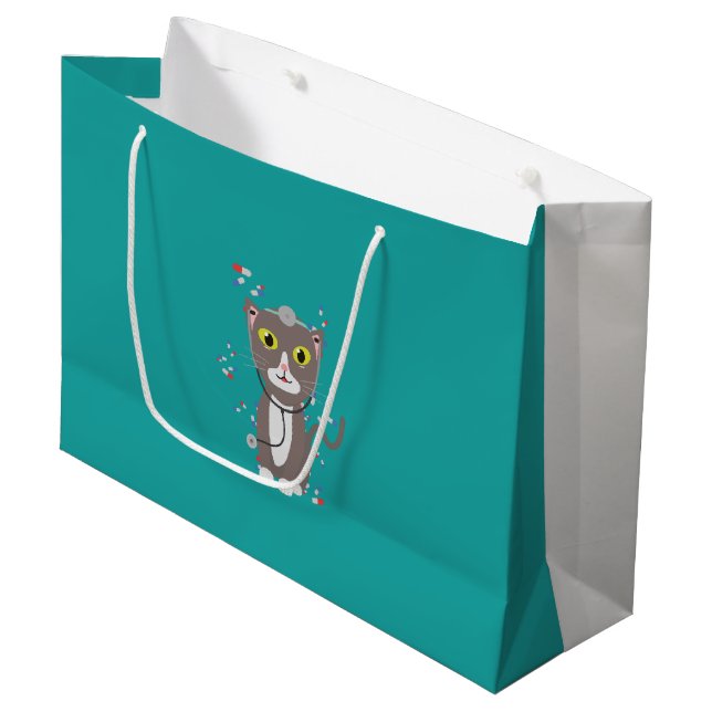 Katze mit medizinischer Ausrüstung Große Geschenktüte (Vorderseite Schrägansicht)