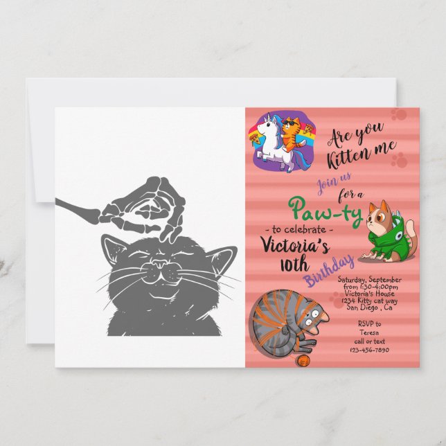 Katze mit menschlichem Skelett - Farbe auswählen Einladung (Vorderseite)