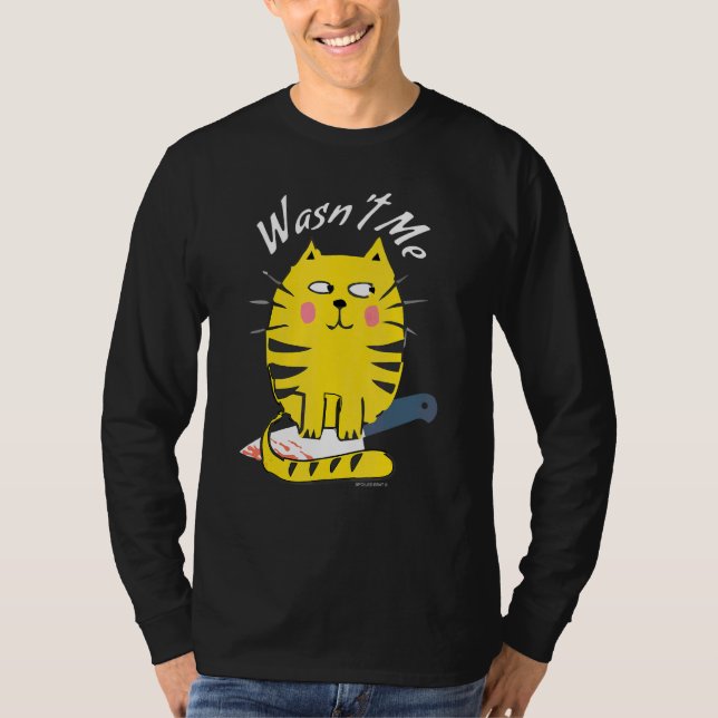 Katze mit Messer Es war nicht ich lustige Unglaubl T-Shirt (Vorderseite)