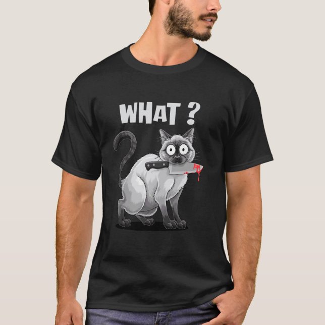 Katze mit Messer Lustige Katzen Meme Tee Katze Was (Vorderseite)