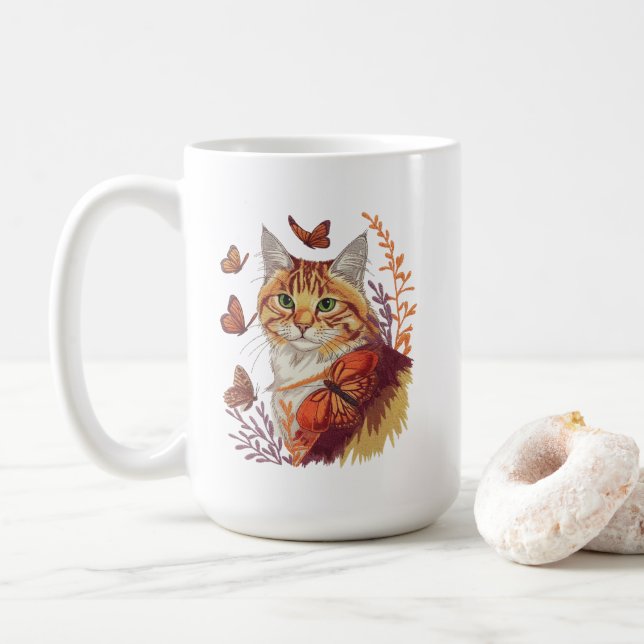 Katze mit Monarchschmetterlingen Kaffeetasse (Mit Donut)