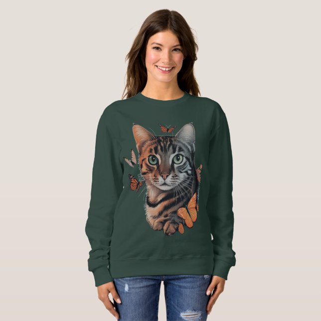 Katze mit Monarchschmetterlingen Sweatshirt (Vorne ganz)