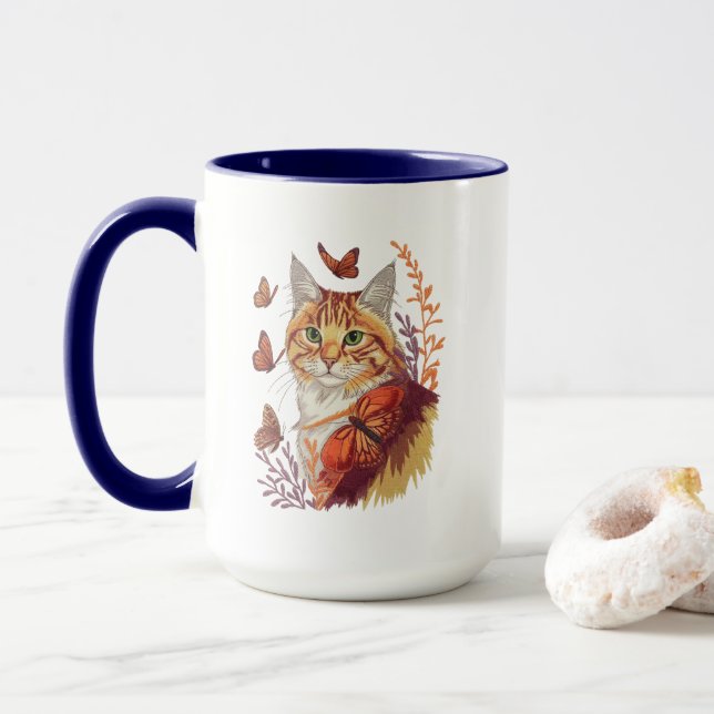 Katze mit Monarchschmetterlingen Tasse (Mit Donut)