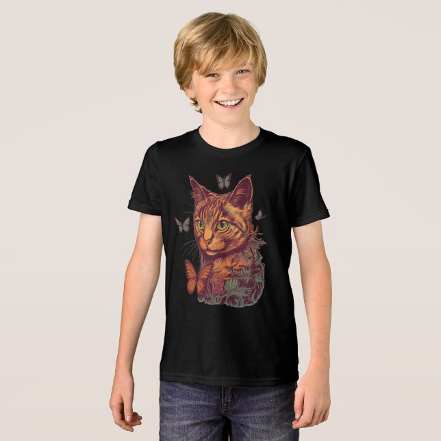 Katze mit Monarchschmetterlingen Tri-Blend Shirt (Vorderseite voll)
