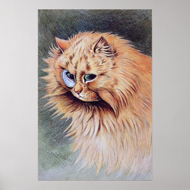Katze mit Monokel, Louis Wain Poster (Vorne)
