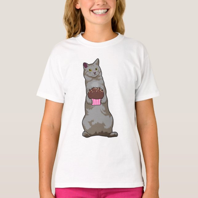 Katze mit Muffin T-Shirt (Vorderseite)