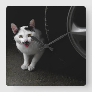 Katze mit Mustache Quadratische Wanduhr