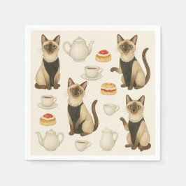 Katze mit Nachmittagstee Party London England Serviette