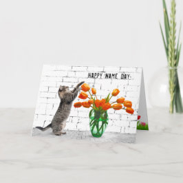 Katze mit Orange Tulips Name Day Karte