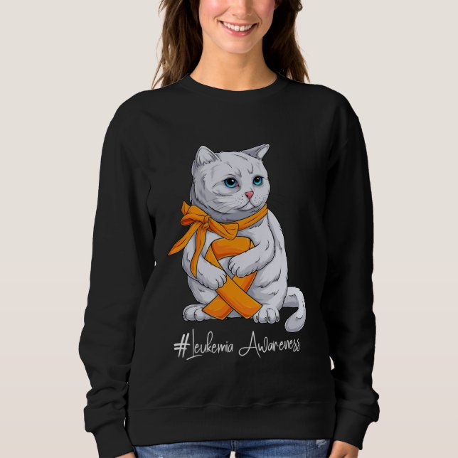 Katze mit orangefarbenem Band zum Leukämie-Bewusst Sweatshirt (Vorderseite)