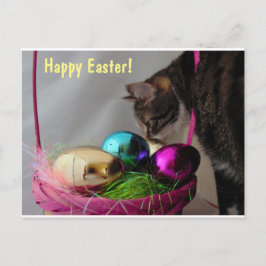 Katze mit Osterkorb Feiertagspostkarte