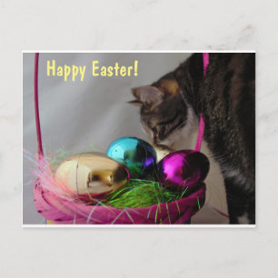 Katze mit Osterkorb Feiertagspostkarte