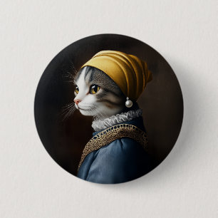 Katze mit Perlenohrring Button