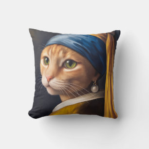 Katze mit Perlenohrring   Funny Vermeer Parody Kissen