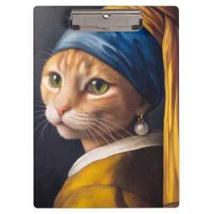 Katze mit Perlenohrring Funny Vermeer Parody Klemmbrett