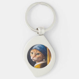 Katze mit Perlenohrring | Funny Vermeer Parody Schlüsselanhänger