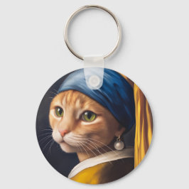 Katze mit Perlenohrring | Funny Vermeer Parody Schlüsselanhänger
