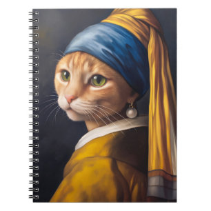 Katze mit Perlenohrring Lustige Vermeer Parodie Notizblock
