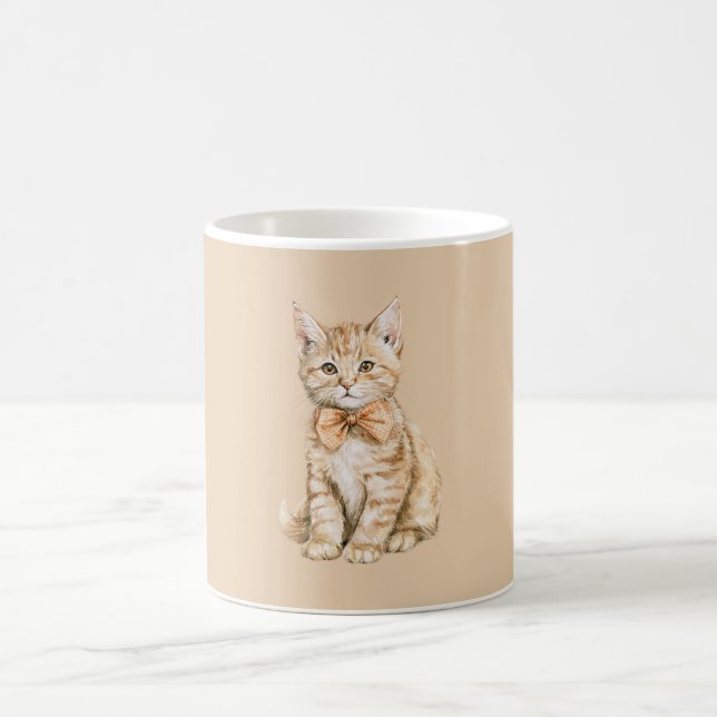 Katze mit Pfirsich-Fliege Kaffeetasse (Mittel)