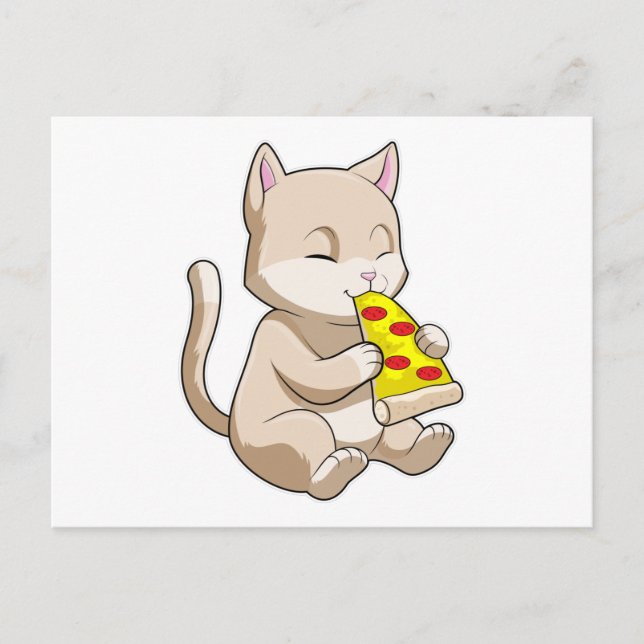 Katze mit Pizza Postkarte (Vorderseite)