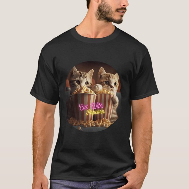Katze mit Popcorn-Freund T-Shirt (Vorderseite)