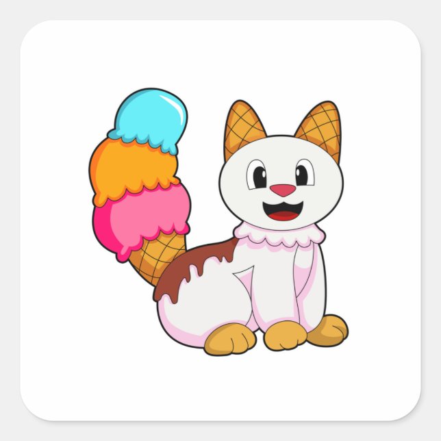 Katze mit Popsikel Quadratischer Aufkleber (Vorderseite)