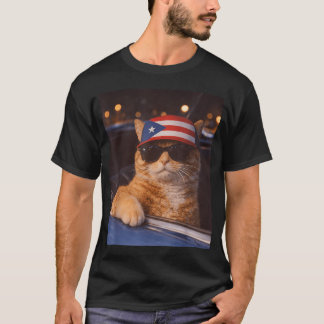 Katze mit Puerto Rico-Flaggenhut und Sonnenbrille T-Shirt