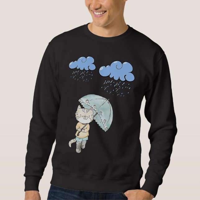 Katze mit Regenschirm in der Regenkatze Sweatshirt (Vorderseite)