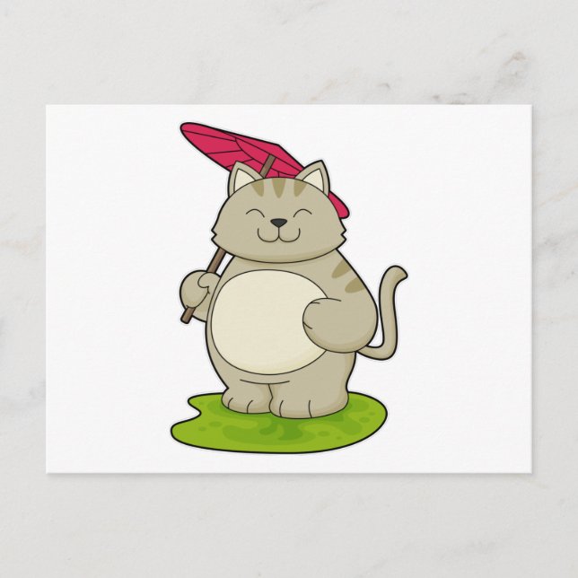 Katze mit Regenschirm Postkarte (Vorderseite)