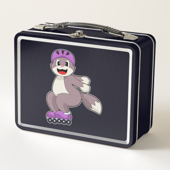 Katze mit Roller-Skaten Metall Brotdose (Vorderseite)