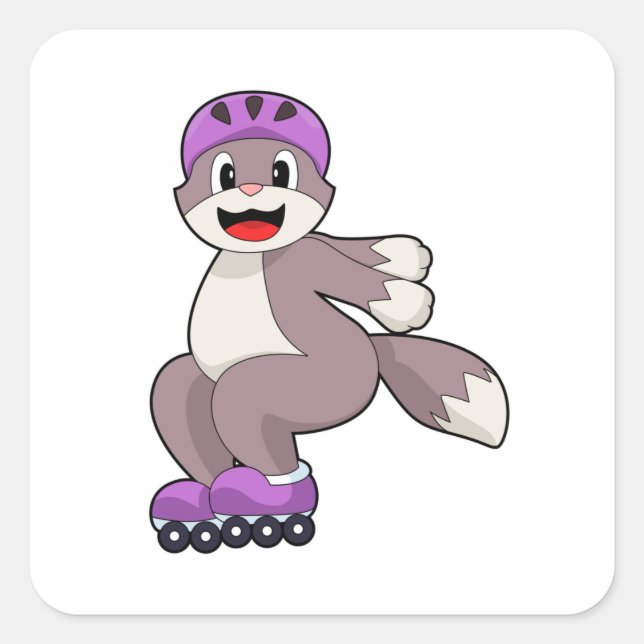 Katze mit Roller-Skaten Quadratischer Aufkleber (Vorderseite)