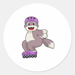 Katze mit Roller-Skaten Runder Aufkleber