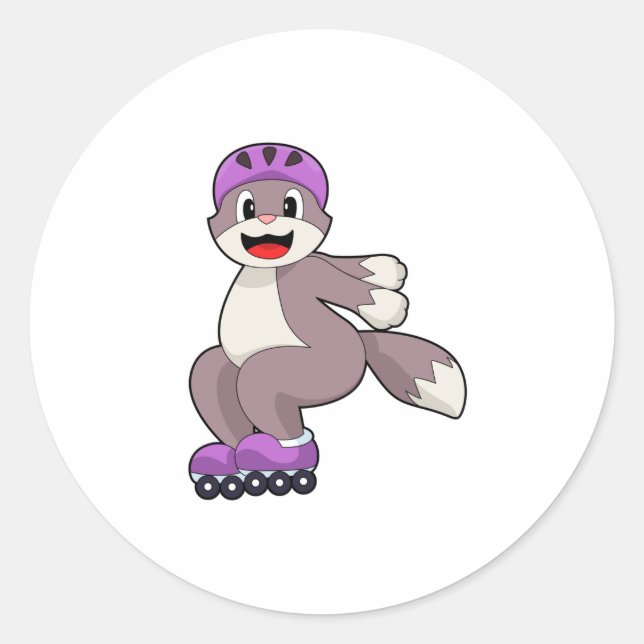 Katze mit Roller-Skaten Runder Aufkleber (Vorderseite)