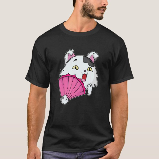 Katze mit rosa Fächer T-Shirt (Vorderseite)