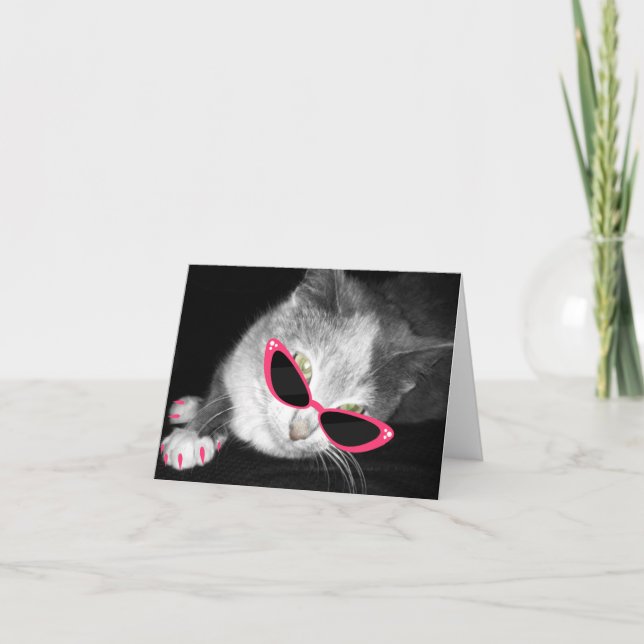 Katze mit rosa Sonnenbrille u. Greifern Notecard Karte (Vorderseite)