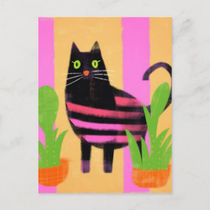 Katze mit rosa Streifen AI generierte Kunst Postkarte