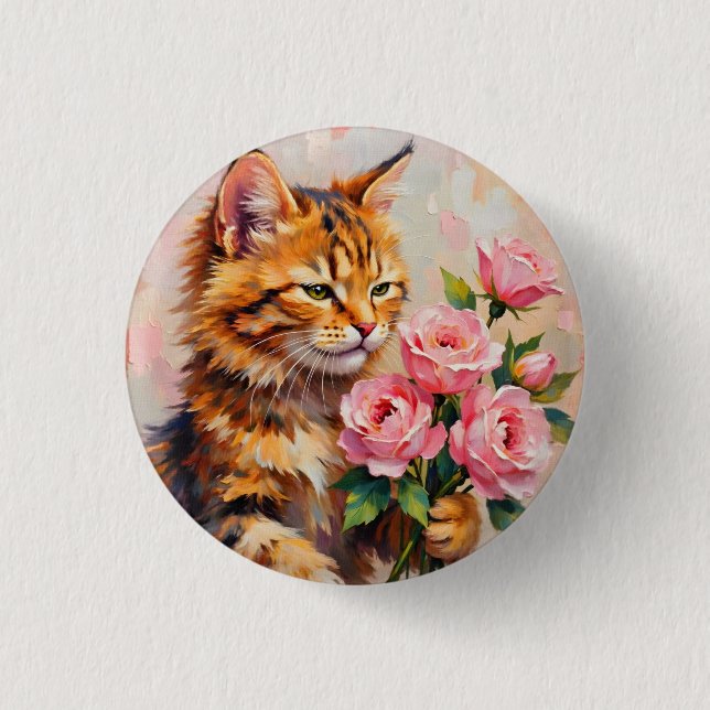 Katze mit Rose Button (Vorderseite)
