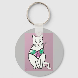 Katze mit Rosen-Kragen Schlüsselanhänger