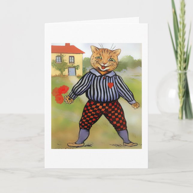 Katze mit Rosenvalentine-Karte Feiertagskarte (Vorderseite)