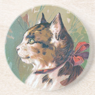 Katze mit rotem Band Vintage-Illustration Untersetzer