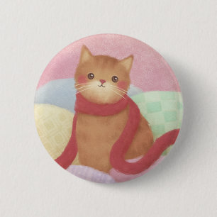 Katze mit rotem Schal Illustration Button