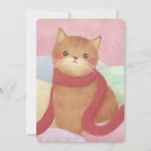 Katze mit rotem Schal Illustration Einladung