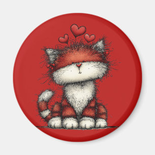Katze mit roten Herzen Süß und Lustig Magnet