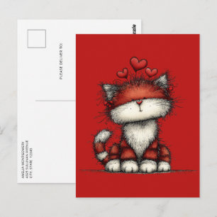 Katze mit roten Herzen Süß und Lustig Postkarte